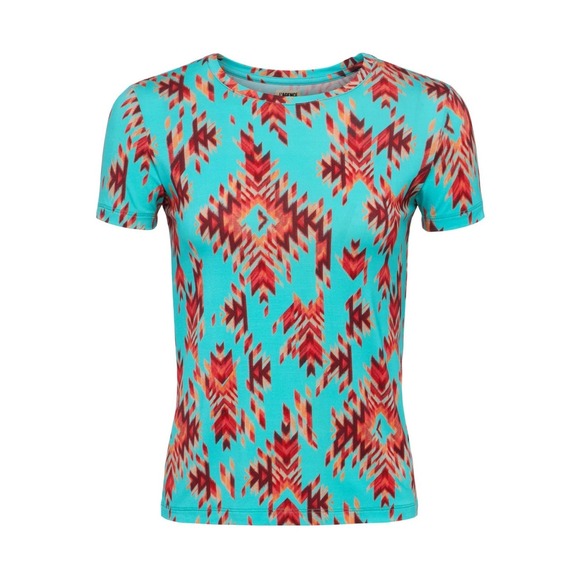 L'AGENCE Ressi Fitted Tee Women‎ S Pool Blue Multi Ganado Shirt Southwestern NEW - Picture 7 of 16